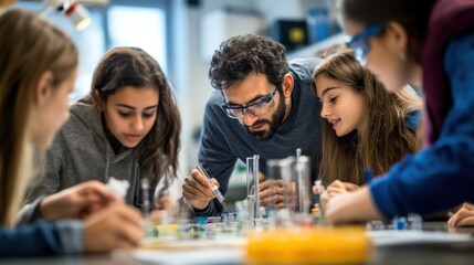 Collaborative Science Fair Project Brainstorming Session with Teacher and Students