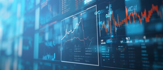 Close-up of a computer screen displaying financial data and charts.