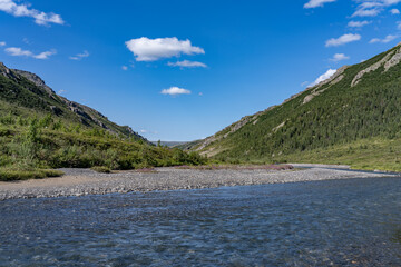 Savage River is one of several braided rivers in Denali that are characterized by transitory channels meandering across wide beds of sediment over time.  Alaska