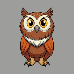 Fototapeta premium owl, bird, cartoon, animal, illustration, vector, cute, nature, character, wing, feather, brown, icon, beak, eyes, drawing, art, wise, design, night, monster, funny, branch, fun, clipart