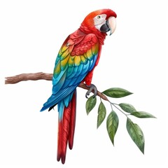 parrot with vibrant, colorful feathers rendered in watercolor style. Isolated on a white background