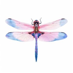 a dragonfly with detailed wings, rendered in watercolor style. Isolated on a white background