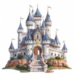 Fototapeta premium a detailed and majestic castle rendered in watercolor style. Isolated on a white background