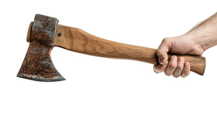 hand holding axe isolated on transparent background