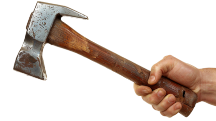hand holding a hammer isolated on transparent background