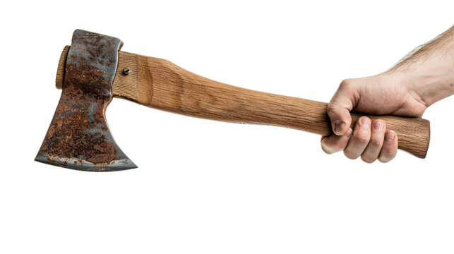 hand holding axe isolated on transparent background