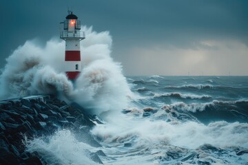 Lighthouse in rough ocean