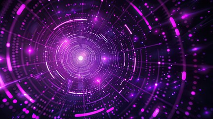 Abstract Purple and White Light Tunnel with Glowing Circles