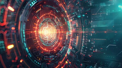 Obraz premium Abstract Futuristic Interface with Circular Display and Glowing Lights