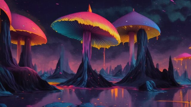 Hallucinations mushrooms abstract surrealism animation, looping