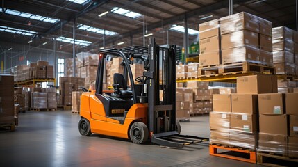 Forklift Moving Boxes in a Warehouse