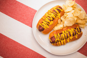 hot dog with mustard