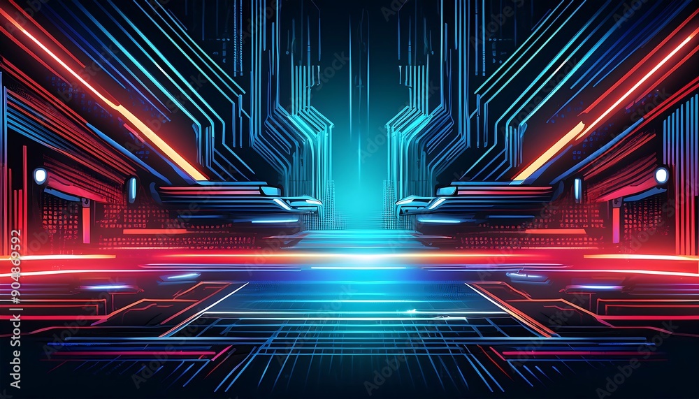Poster background vector featuring a futuristic circuit board pattern