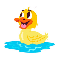 Happy duck floating in water, flat sticker 


