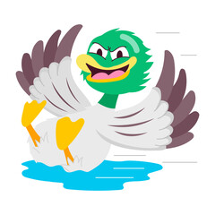 Cartoon style sticker of happy fowl enjoying in water 