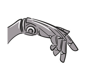 Illustration of a futuristic robotic hand with detailed artistic elements and design. Stylized artistic elements, innovation. Bionic hand. Prosthetics, inclusion