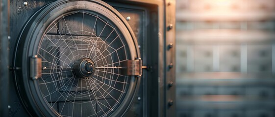 Fototapeta premium An empty bank vault with cobwebs, signifying unclaimed or lost assets after bankruptcy