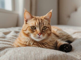 cute cat is sitting on the bed