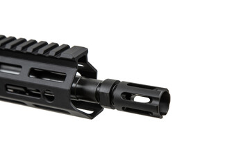Muzzle brake compensator. Device for compensating for barrel toss. Isolate on a white back.