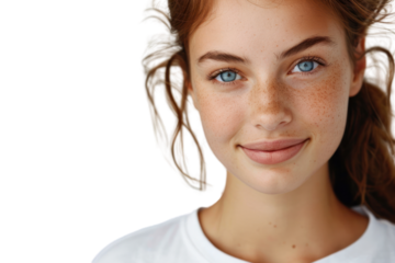 Sexy young woman in clean white t-shirt ready to go, isolated on white background.