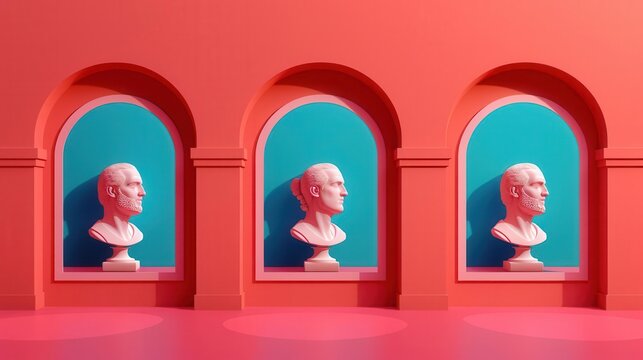 Castle gallery, ancient portraits, flat design illustration