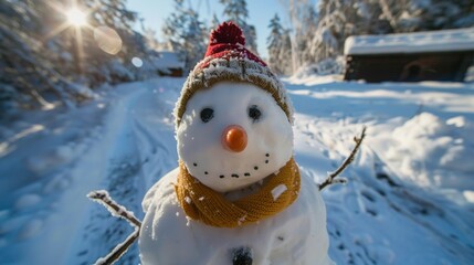 Obraz premium Snowman takes a selfie