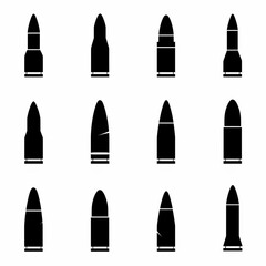 Bullet icon, black shell symbol, military cartridge silhouette, minimal gun sleeve emblem, weapon sign