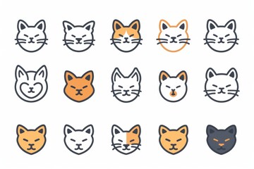 Cat flat icon, minimal kitten symbol, kitty sign isolated, pet pictogram, cat set on white