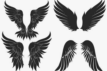 Obraz premium Wings flat icon, angel wings emblem, bird feathers graffiti spray silhouette, pigeon sign, spirituality symbol