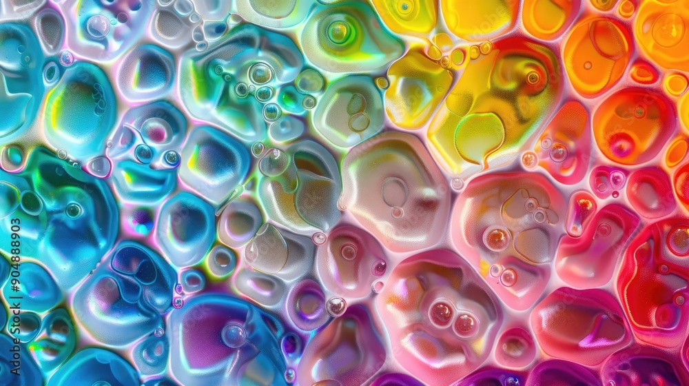 Poster iridescent rubber sheets in colorful cellular formations