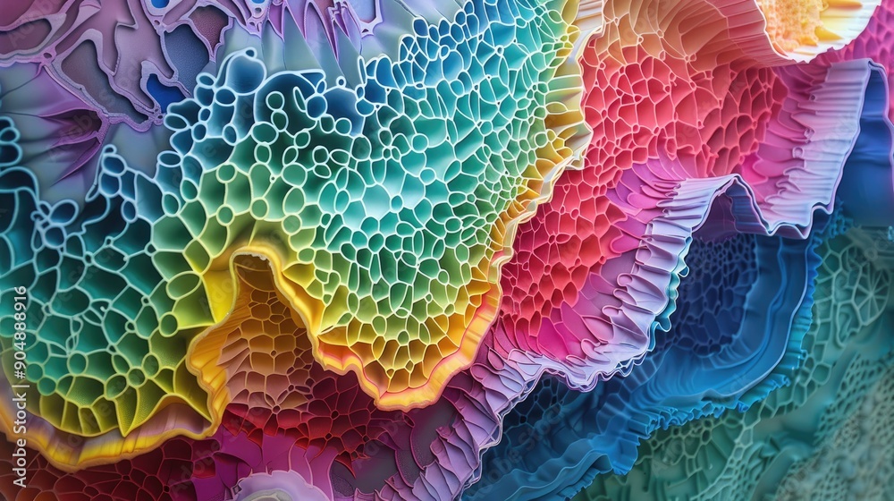 Poster iridescent rubber sheets in colorful cellular formations