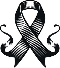 Banners and ribbon silhouettes isolated on a white background, Awareness Ribbon Silhouette illustration with vintage style isolated black and white design