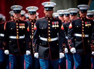 US Marines at the city parade in full dress uniforms