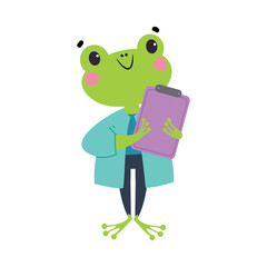 Frog Animal Work in Ambulance and Hospital Hold Clipboard Vector Illustration