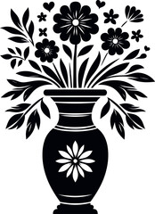 A Flower Vase  black and white Silhouette isolated on a white background