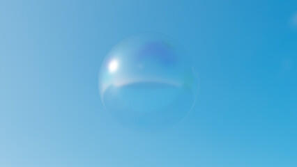 青い空と海浮かぶシャボン玉。背景素材。3D（横長）
