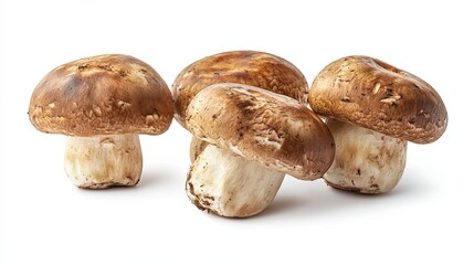 Fototapeta premium Plump porcini mushrooms against a white backdrop, easily isolated for your creative projects.