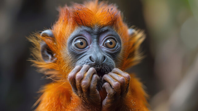 Portrait of Red-Shanked Douc Langur in Natural Habitat