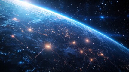 Obraz premium Stunning Space View of Earth Showcasing Global Connectivity and Network Hubs