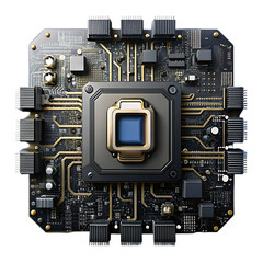 Fototapeta premium cyber security black futuristic motherboard on transparent background