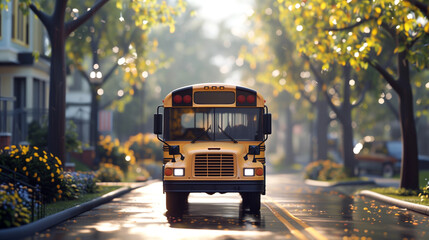 Obraz premium Yellow school bus standing still on serene road