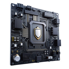 Fototapeta premium cyber security black futuristic motherboard on transparent background