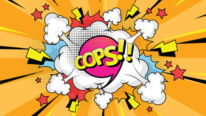 colorful pop art vintage comic background illustration with bubble text oops!