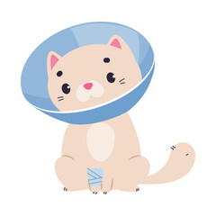 Cat Animal Patient with Bandaged Paw in Hospital Vector Illustration