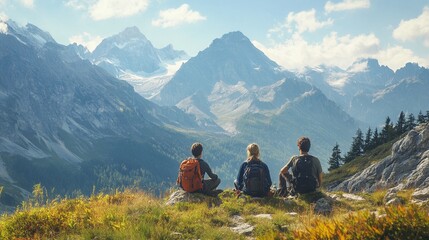 Fototapeta premium Friends enjoying a break with mountain scenery