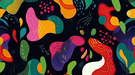 Obraz premium Abstract pattern of organic shapes and vibrant colors on a dark backdrop.