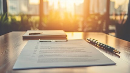 Agreements and a pen on a desk, representing legal documentation and business transactions.