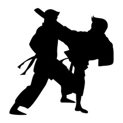 Silhouette image of two people fighting karate on a transparent background © Febrial Chalik