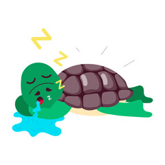 Sleeping turtle sticker designed in flat style  

