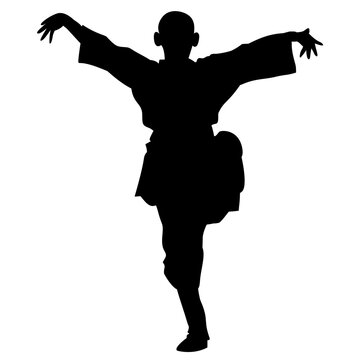 recommend clip art: Silhouette of kung fu martial artist standing on one leg on transparent background. Perfect for logos, icons and tattoos
